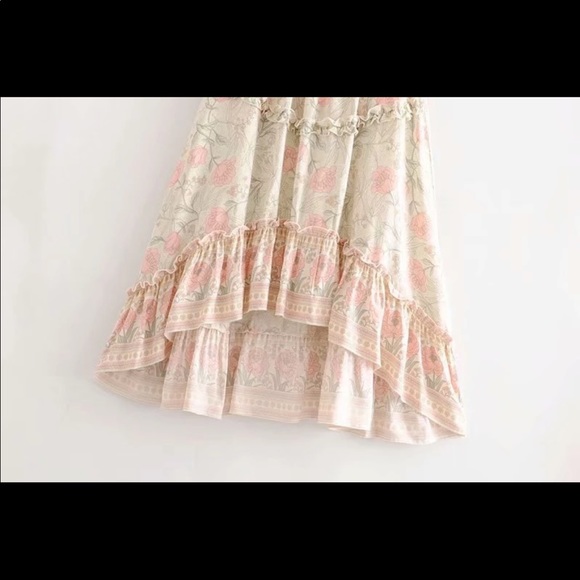 Hi Low Maxi Boho Floral Gypsy Print Skirt Pink - Picture 13 of 15